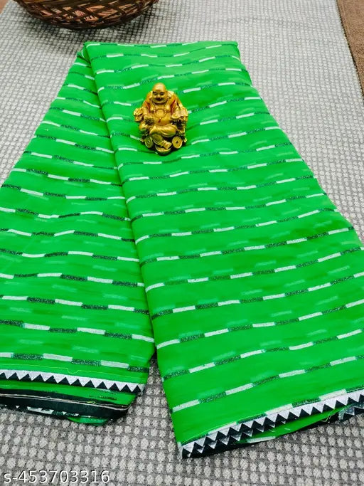 Green Georgette Leheria Foil Saree for Party Wear, Zari woven blouse and solid net blouse piece