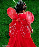 Net embellished Hazu Pari frock with wings for kids (18-24M, 3-4Y, 4-5Y, 5-6Y), Indian handcrafted hairband and stick included