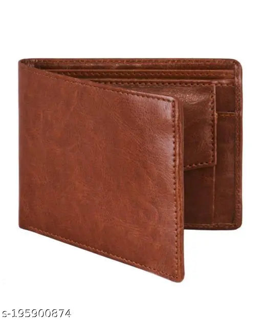 Brown faux leather men's wallet with ultra-strong stitching, 2 secret pockets, and coin compartment