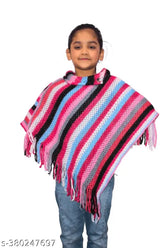 Woolen child poncho multi, sleeveless solid design for easy wash, suitable for 5-9 years old