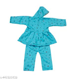 Soft wool floral winter printed baby dress with hood, featuring long sleeves and a warm hoody sweat style