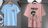 Multicoloured polyester half-combo T-shirt for men, trending printed design on a N-sized M/L/XL shirt from India