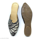 Synthetic black embellished canvas jutti - slip-on footwear for women & girls, durable and comfortable, India origin
