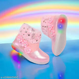 Kids party shoes, synthetic sole with TPR embellishments, slip-on style for various sizes: 0-4M (10.5in), 6M (20in), 8M (23in), 10-12M (11.5in), 1Y (11in), 2Y (13.5in), 3Y (15in), 4Y (17in), 5Y (18.5in), 9-10Y (24in), made in India