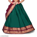 Art Silk lehenga choli set for girls, featuring flared design and stripe stitch, available in multiple sizes (12-13 years, 13-14 years, 14-15 years, 15-16 years, free size) with unstitched top and bottom wear. Product weight: 490 grams. Made of Litchi Silk with a shiny base. Dry clean only. Indian origin