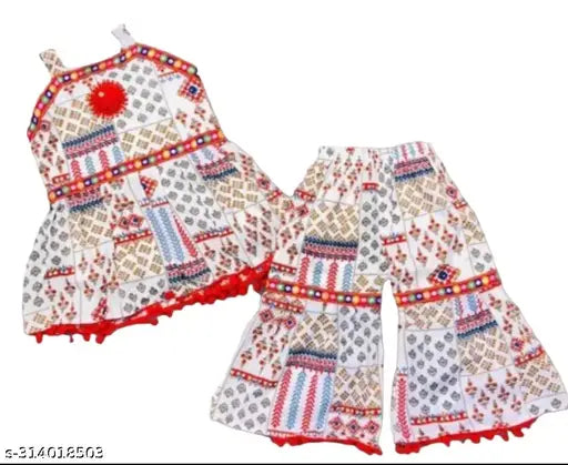 New cotton blend ethnic wear set for kids: Nayara kurti sharara, vibrant prints, best quality