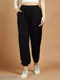 Black cotton blend women's joggers for casual comfort and style, suitable for lounge or errands. Made in India