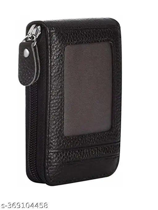 Black PU leather RFID credit card holder set of 1 (StealODeal), compact design with quick access for daily essentials, black textured pattern, stores up to 10 cards and 2 cash slots, ideal for travel and handbags, made in India