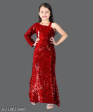 Indian-origin velvet sequins gown for girls parties, embroidered net one-shoulder design