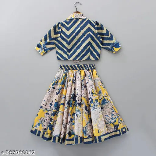 Cotton crop-top lehenga, ethnic motif print for baby girl 2-8 years, trending party wear, durable and breathable