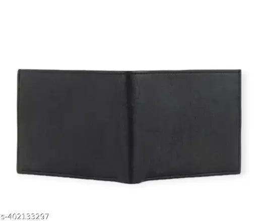 Black artificial leather men's formal wallet (6 card slots), premium quality bi-fold design for evening/party travel