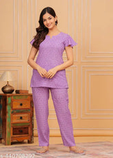 Floral printed rayon night dress set in high demand for women's co-ord set