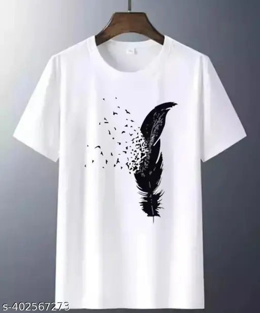 Printed polyester round nake for men with short sleeves, featuring a unique net pattern. Sized M (38in chest, 27in length)