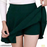 Dark green high-waist flared crepe A-Line skater skirt for girls and women