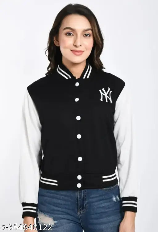 Black fleece kids jacket, solid style for girls ages 7-16, made in India
