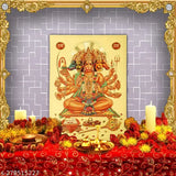 Gold plated Hawai Mahabali Panchamukhi Hanuman religious poster, rust & waterproof, 8x12 inches (India)