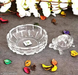 Crystal Tortoise KACHHUA with glass plate pond, ideal for Vastu home decor and gifting, 10" x 2.5" x 1.5", Indian-made Feng Shui showpiece