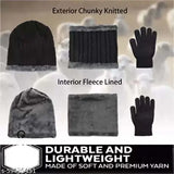 Unisex black textured wool beanie cap set with neck warmer (scarf) and gloves - premium quality winter wear for men, women, girls, boys