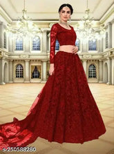 Fancy embroidered net lehenga-choli and dupatta set for women, free size, Indian origin