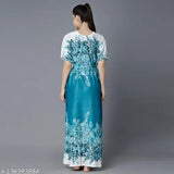 Floral print satin kaftan, Indian-made. Short-sleeved satin women's beach cover-up for swimwear