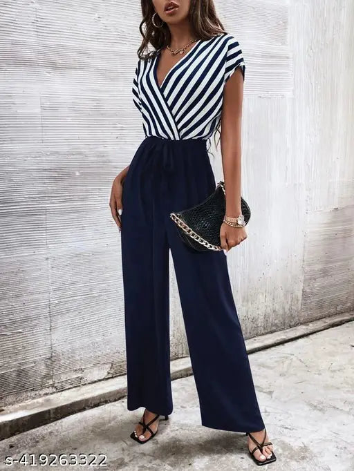 Striped net Lycra jumpsuit for women, fashionable and sleeveless, available in sizes S-XL. Made in India