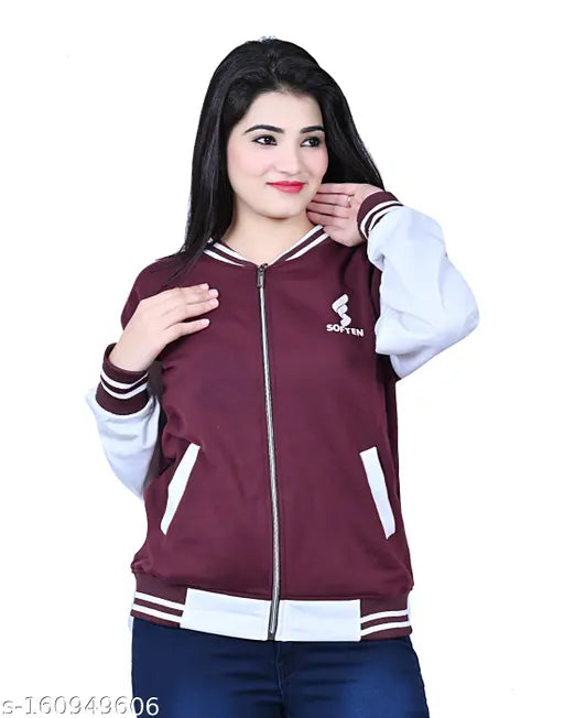 Fleece women's regular jacket, solid color, long sleeves, S-XL sizes available