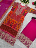 New Designer Georgette Pakistani Suit set in printed patterns - Silk bottomwear, single size M/XL/XXXL, India origin