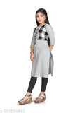 Solid cotton three-quarter sleeve kurti for kids aged 6-16 years, Indian traditional clothing