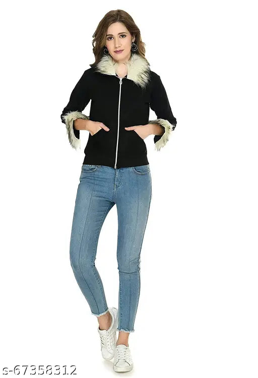 Black velvet waistcoat for trendy modern women's fashion, solid pattern, long sleeves