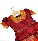 Cotton Pattu Pavadai Lehenga Choli with gift - Traditional Indian dress for baby girls, art silk, ready to wear, perfect for festivals like Diwali, Navratri