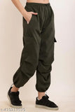 Solid polyester women's cargo trousers from India, perfect for casual wear