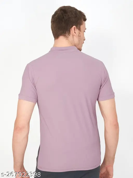 Purple polyester solid polo t-shirt for men, Rapid Dry technology, active wear, comfortable running shirt