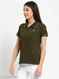 Olive green short sleeve cotton t-shirt for women, KZALCON brand, versatile wardrobe essential, India origin