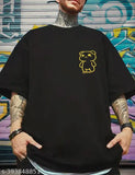 Black cotton graphic printed oversized t-shirt for men. Oversize fit perfect for casual wear or sport activities." (104 characters)