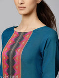 Teal embroidered cotton kurti set with dupatta and bottomwear, pack of 3 for Indian fashion