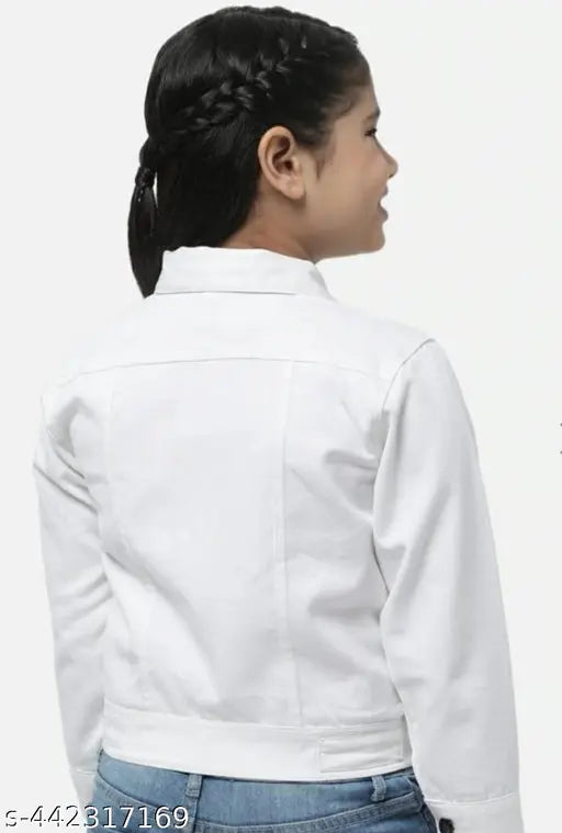 White cotton blend long-sleeved kid jacket for boys aged 5-12, solid design from India
