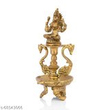 Brass antique Lakshmi Peacock Diya, gold-finished handcrafted God idol, perfect home décor or pooja gifts, 10 cm L x 20.5 cm H x 10 cm B, ideal showpiece for drawing room