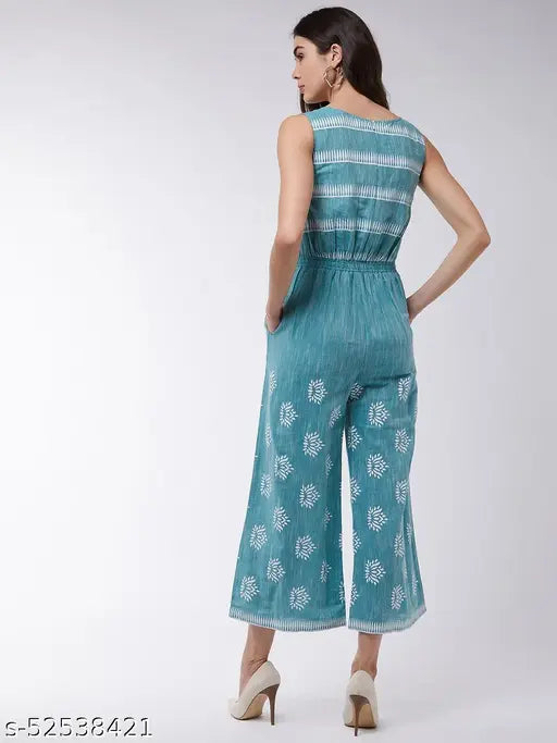 Cotton printed Pannkh jumpsuit (India), sleeveless, comfortable fit for summer outings