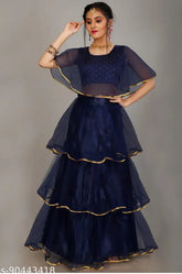 Fancy kids girls taffeta silk sleeveless lehenga choli set, embellished and solid pattern, ready-made, stitched net, size 4-5 years (waist 24in, length 24in)