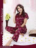 Fashionable Urban Shade night suit, free size satin pyjamas with printed net pattern. Luxurious bedroom wear from India