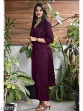 Rayon wine V-neck long kurta pant set for women, trending modern Indian traditional dressing