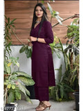 Rayon wine V-neck long kurta pant set for women, trending modern Indian traditional dressing