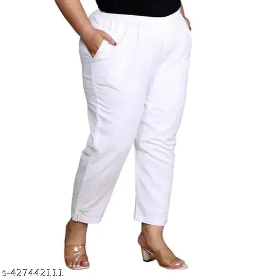 Large size palazzo pants for women, 100% pure cotton, ankle length, high-rise design with elastic waistband and side pockets. Comfortable for daily wear