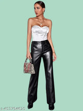 Black polyester Tandul regular fit women's trousers - solid net, available in sizes S-XXXL