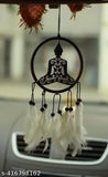 Handmade Shiva feather dreamcatcher with Lord Buddha emblem, positive vibe car hanging emblem for home decor