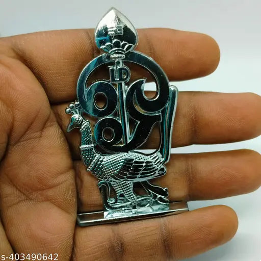 Indian Om Murugan Vel Peacock car dashboard, vibrant feathered deity for car dashboards