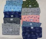 Soft cotton nightwear pajama set for women & girls (3-pack), calf-length, printed design, India origin