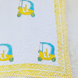 Assorted vibrant Rajasthani-print quilted Mulmul cotton bedcover for kids, ideal for cribs (45x165 cms), filled with organic surgical cotton