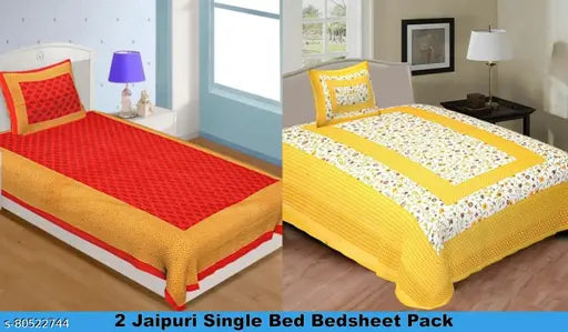 Cotton botanical print single bed sheet combo pack (2 bedsheets, 2 pillow covers), ideal for adults, Jaipuri trend from India