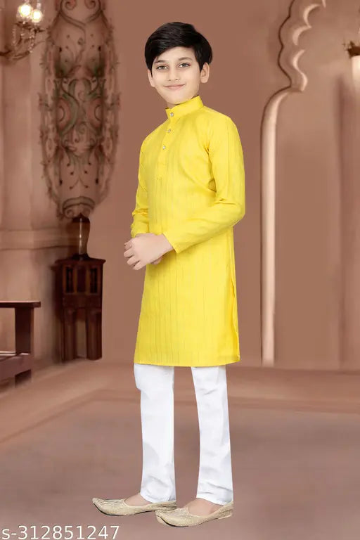 Cotton blend, solid-colored boys' kurta for party wear, Indian ethnic kidswear trendy design